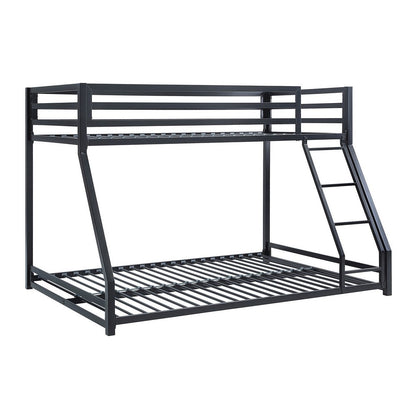 Ovi 78 Inch Twin over Full Bunk Bed, Ground Level Platform Bed, Black