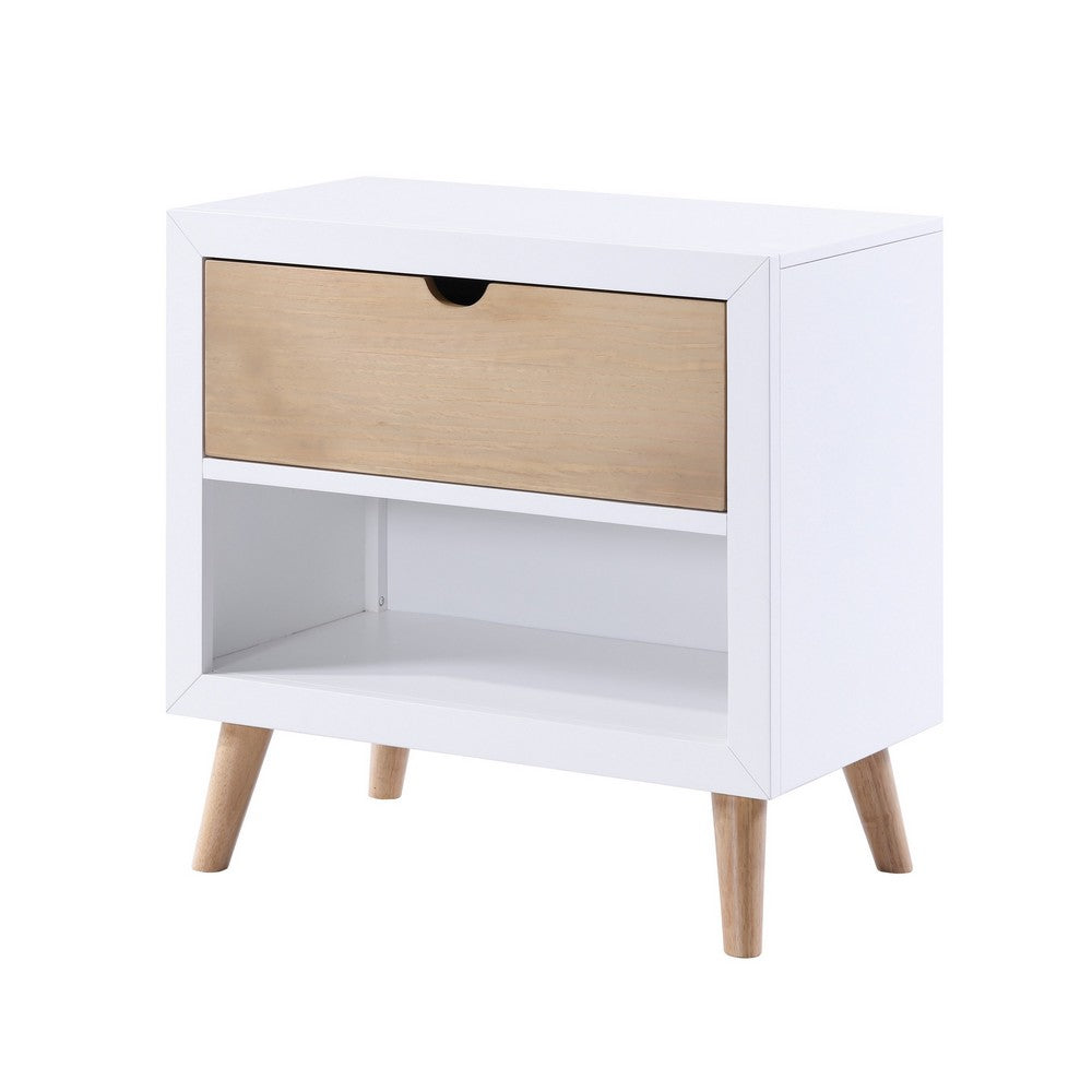 Kara 27 Inch Kids Nightstand, 1 Drawer, 1 Storage Cubby, White, Brown Wood