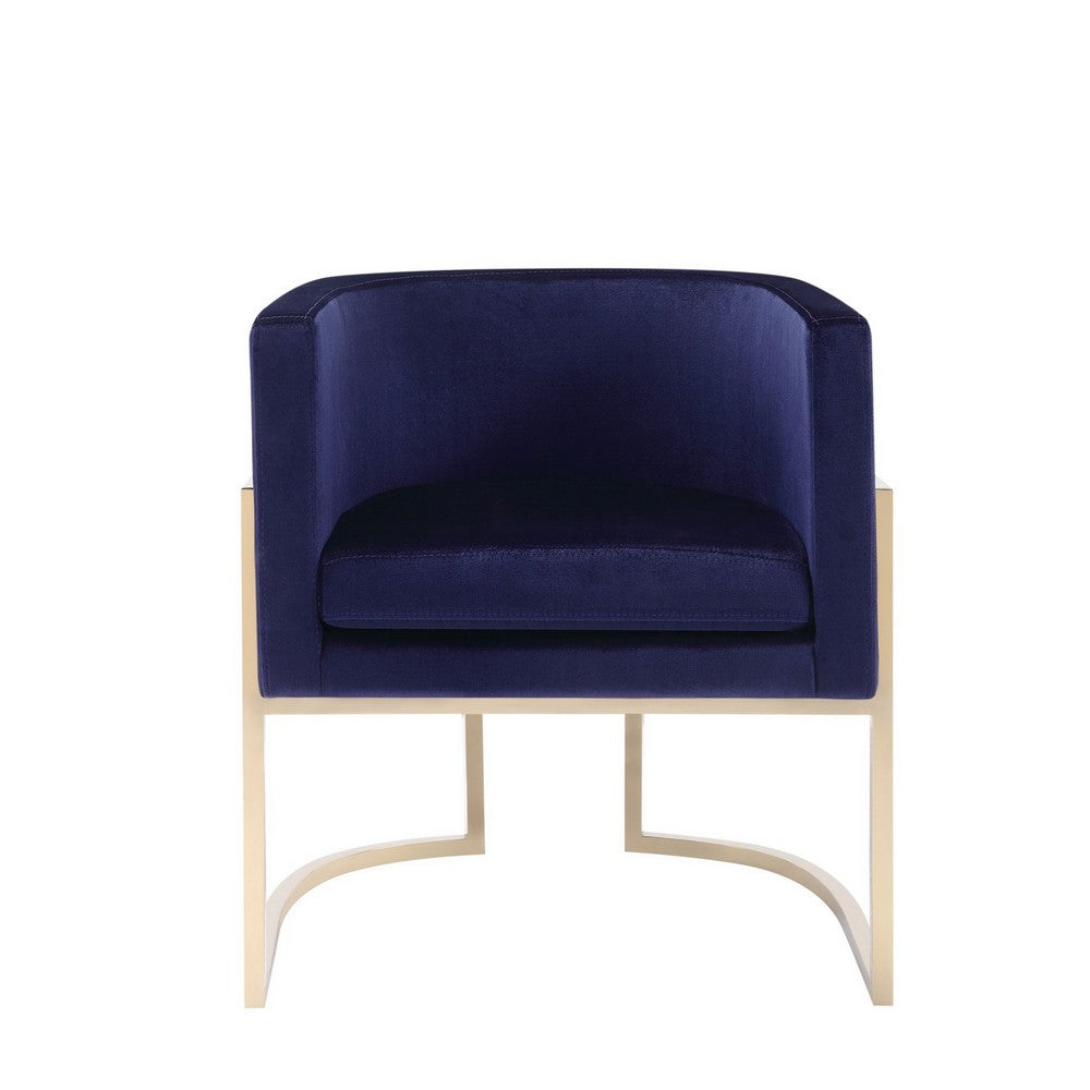 Naaz 24 Inch Kids Chair, Round, Blue Cushioned Velvet, Cantilever Gold Base