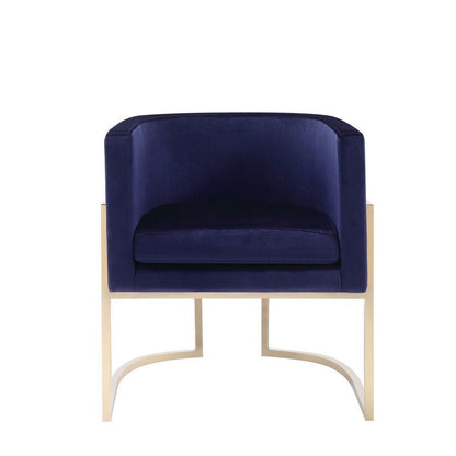 Naaz 24 Inch Kids Chair, Round, Blue Cushioned Velvet, Cantilever Gold Base