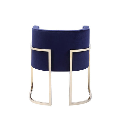 Naaz 24 Inch Kids Chair, Round, Blue Cushioned Velvet, Cantilever Gold Base