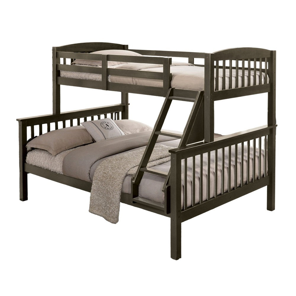 Bruke Twin/Full Size Bunk Bed with Ladder, Slatted Gray Solid Hardwood