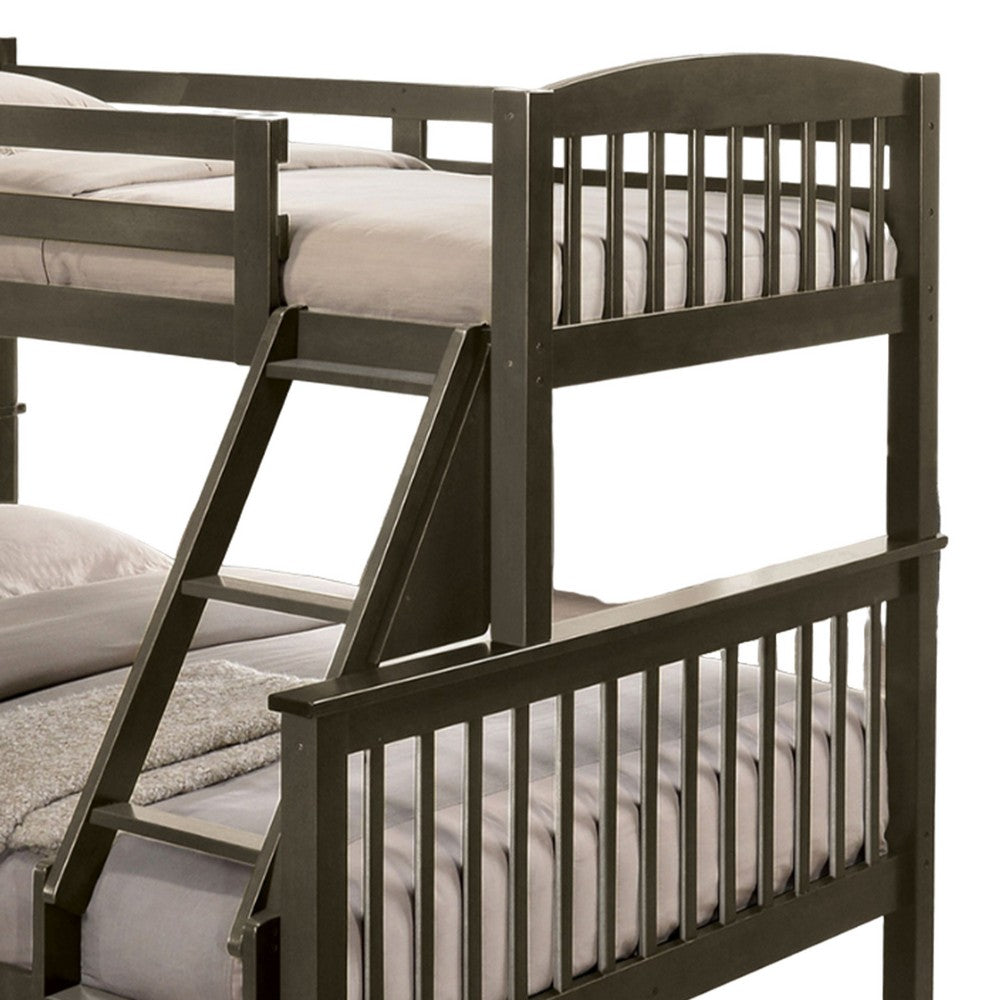 Bruke Twin/Full Size Bunk Bed with Ladder, Slatted Gray Solid Hardwood