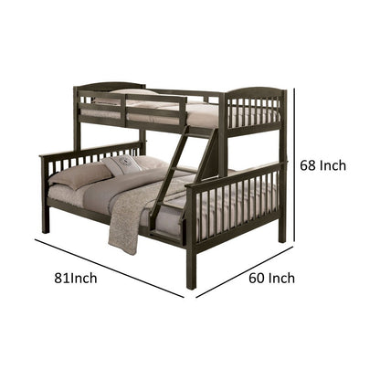 Bruke Twin/Full Size Bunk Bed with Ladder, Slatted Gray Solid Hardwood