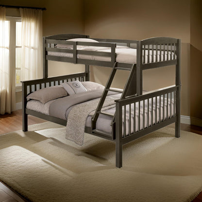 Bruke Twin/Full Size Bunk Bed with Ladder, Slatted Gray Solid Hardwood
