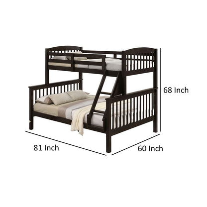 Bruke Twin/Full Bunk Bed with Ladder, Slatted Cherry Brown Solid Hardwood