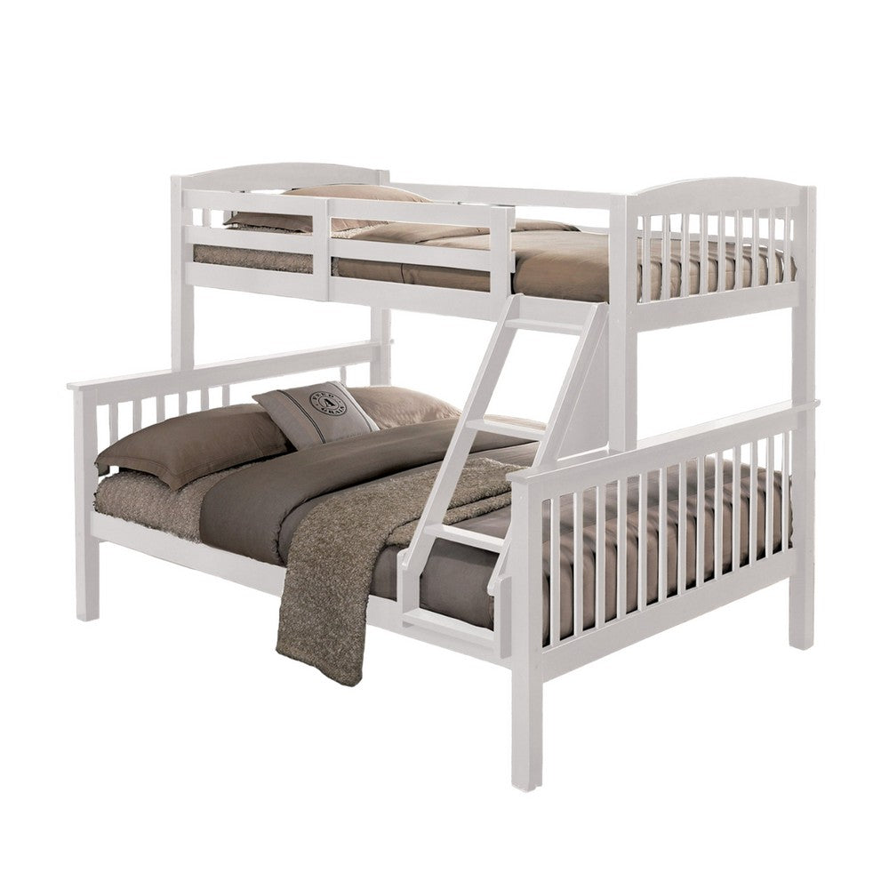 Bruke Twin/Full Size Bunk Bed with Ladder, Slatted White Solid Hardwood