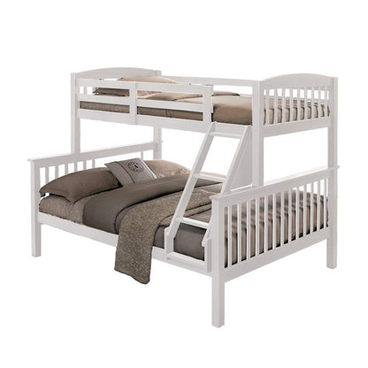 Bruke Twin/Full Size Bunk Bed with Ladder, Slatted White Solid Hardwood