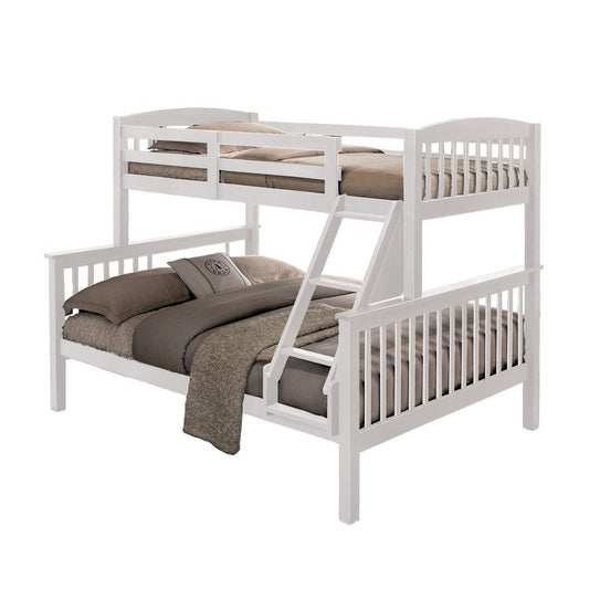 Bruke Twin/Full Size Bunk Bed with Ladder, Slatted White Solid Hardwood