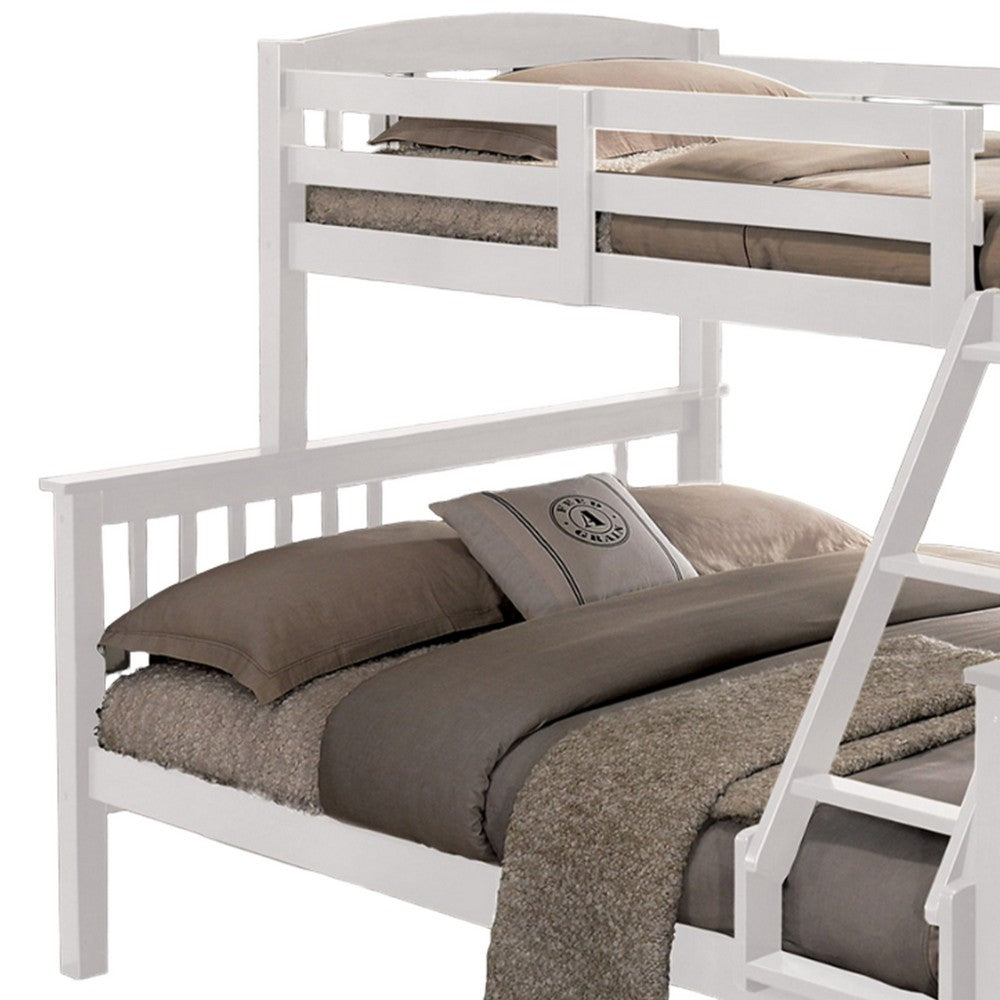 Bruke Twin/Full Size Bunk Bed with Ladder, Slatted White Solid Hardwood