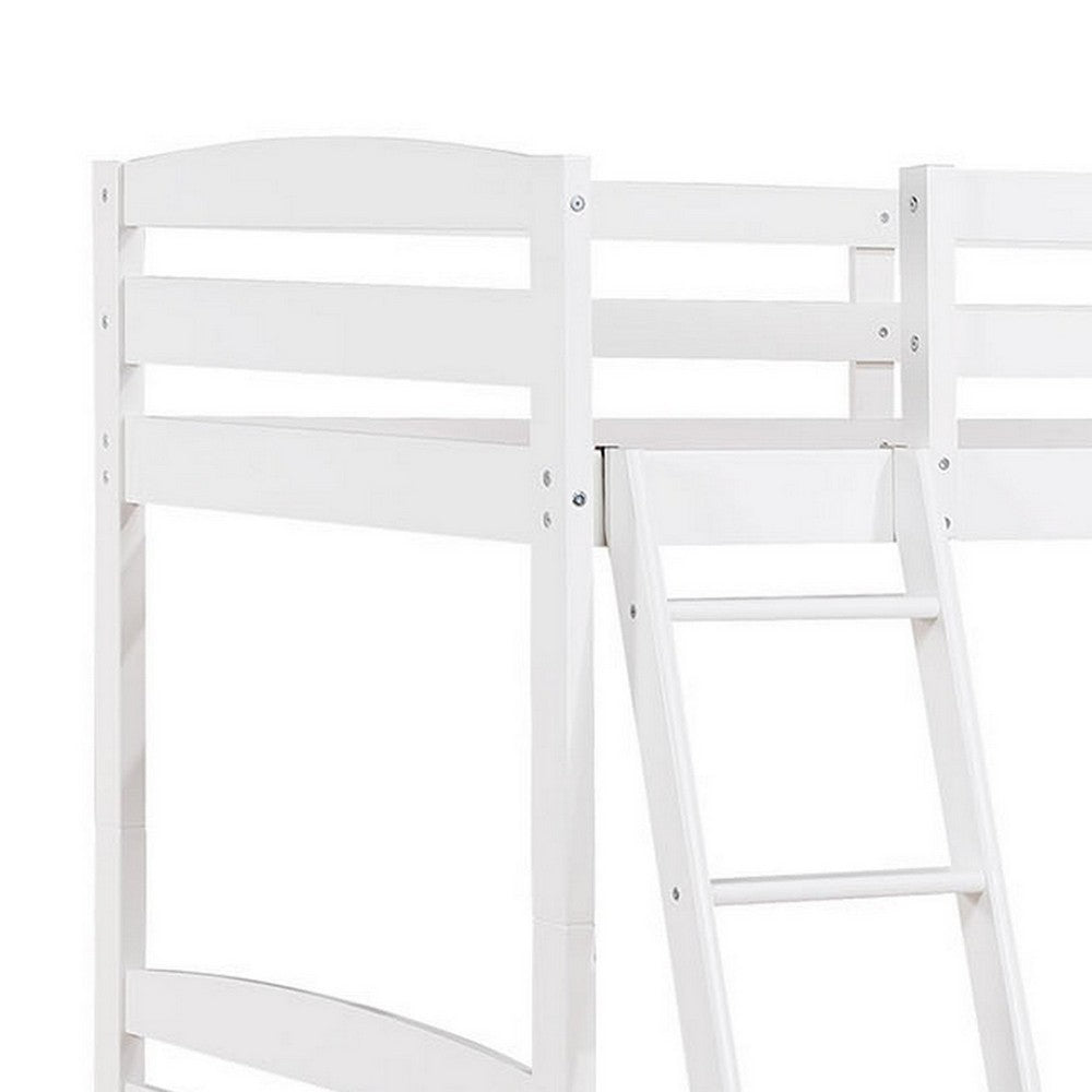 Hina Twin Bunk Bed, Angled Ladder, Sturdy Slat Design, White Solid Wood