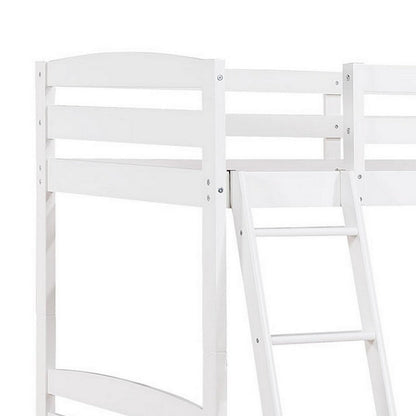 Hina Twin Bunk Bed, Angled Ladder, Sturdy Slat Design, White Solid Wood
