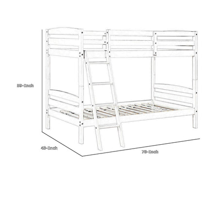 Hina Twin Bunk Bed, Angled Ladder, Sturdy Slat Design, White Solid Wood