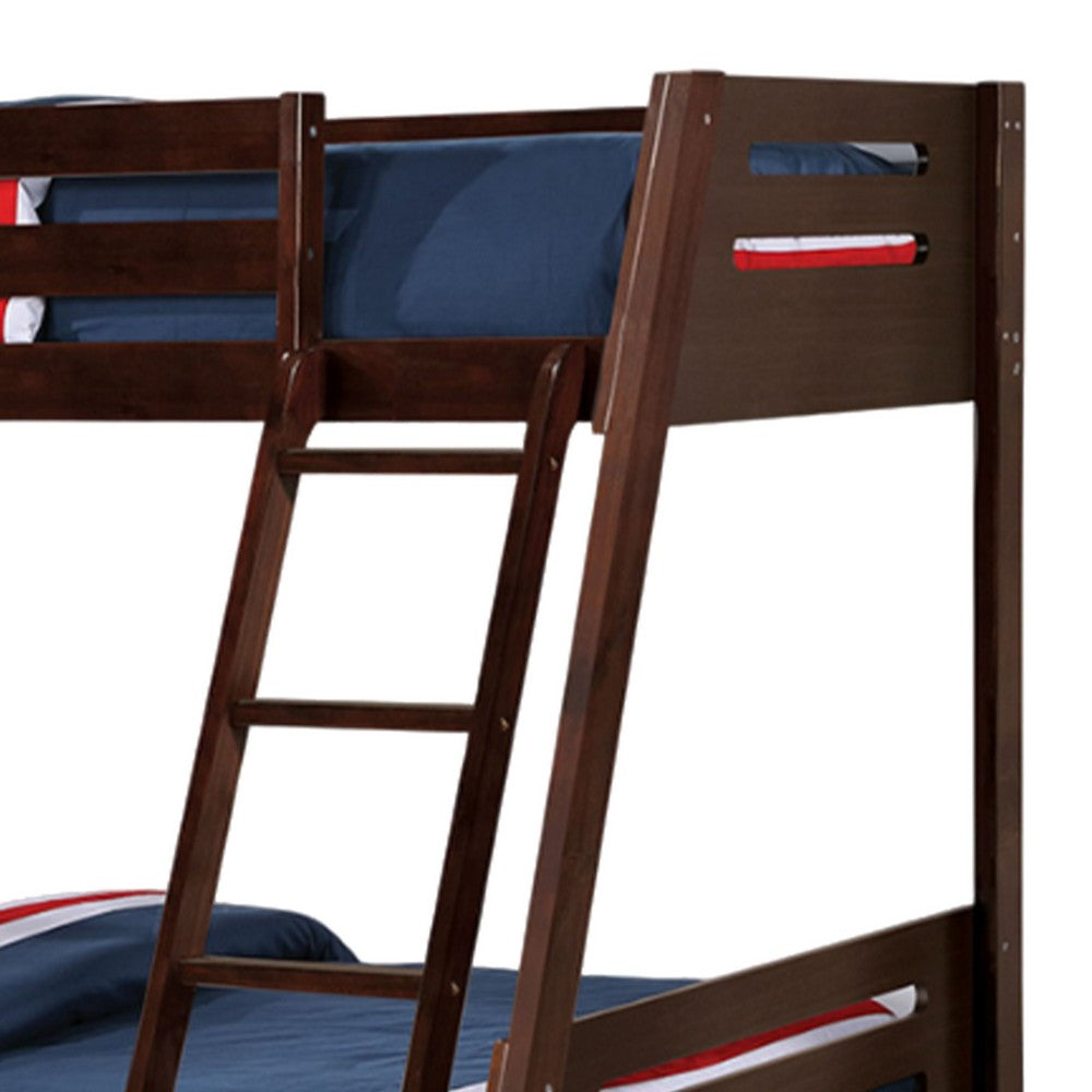 Emily Twin Over Full Bunk Bed with Ladder, 2 Drawers, Espresso Brown Wood