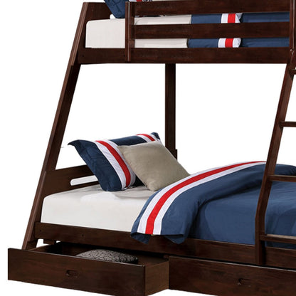 Emily Twin Over Full Bunk Bed with Ladder, 2 Drawers, Espresso Brown Wood