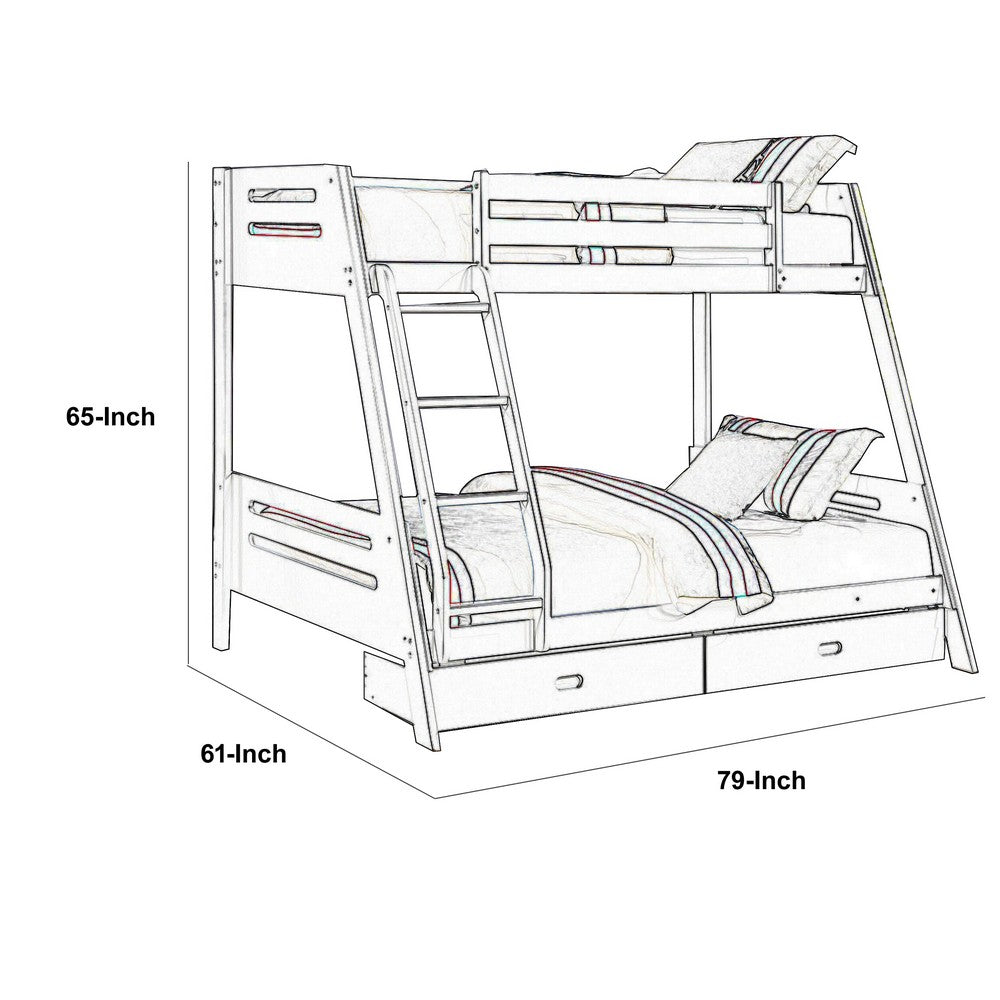 Emily Twin Over Full Bunk Bed with Ladder, 2 Drawers, Gray Solid Wood