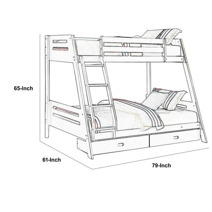 Emily Twin Over Full Bunk Bed with Ladder, 2 Drawers, Gray Solid Wood