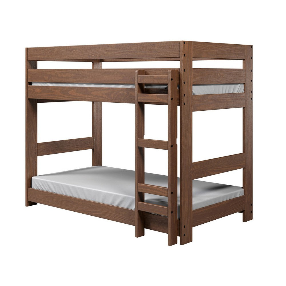Twin/Twin Bunk Bed with Ladder, Brazilian Pine, Solid Wood, Mahogany