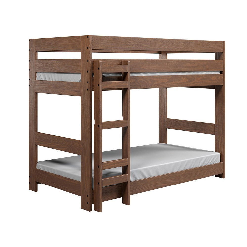 Twin/Twin Bunk Bed with Ladder, Brazilian Pine, Solid Wood, Mahogany