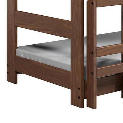 Twin/Twin Bunk Bed with Ladder, Brazilian Pine, Solid Wood, Mahogany