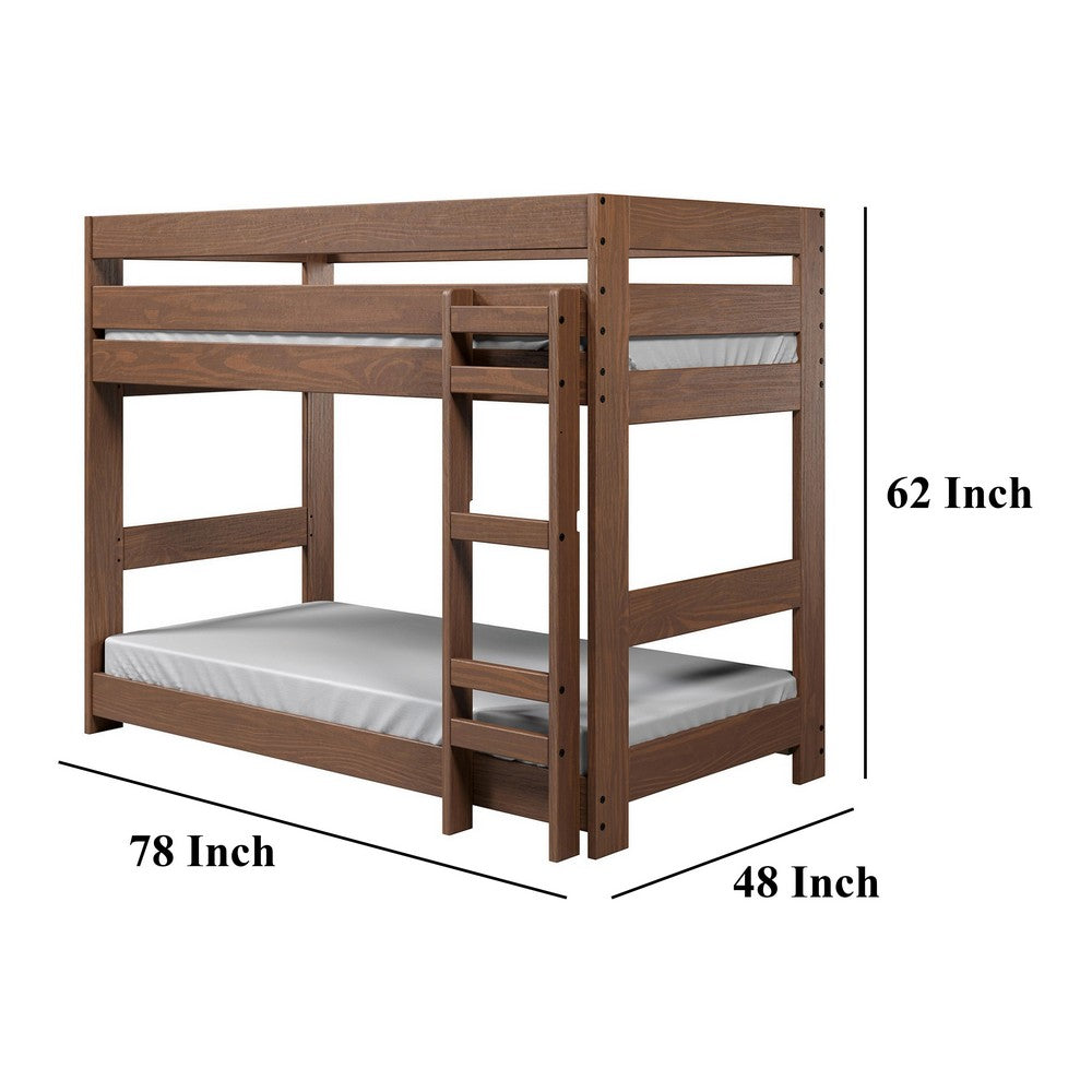 Twin/Twin Bunk Bed with Ladder, Brazilian Pine, Solid Wood, Mahogany