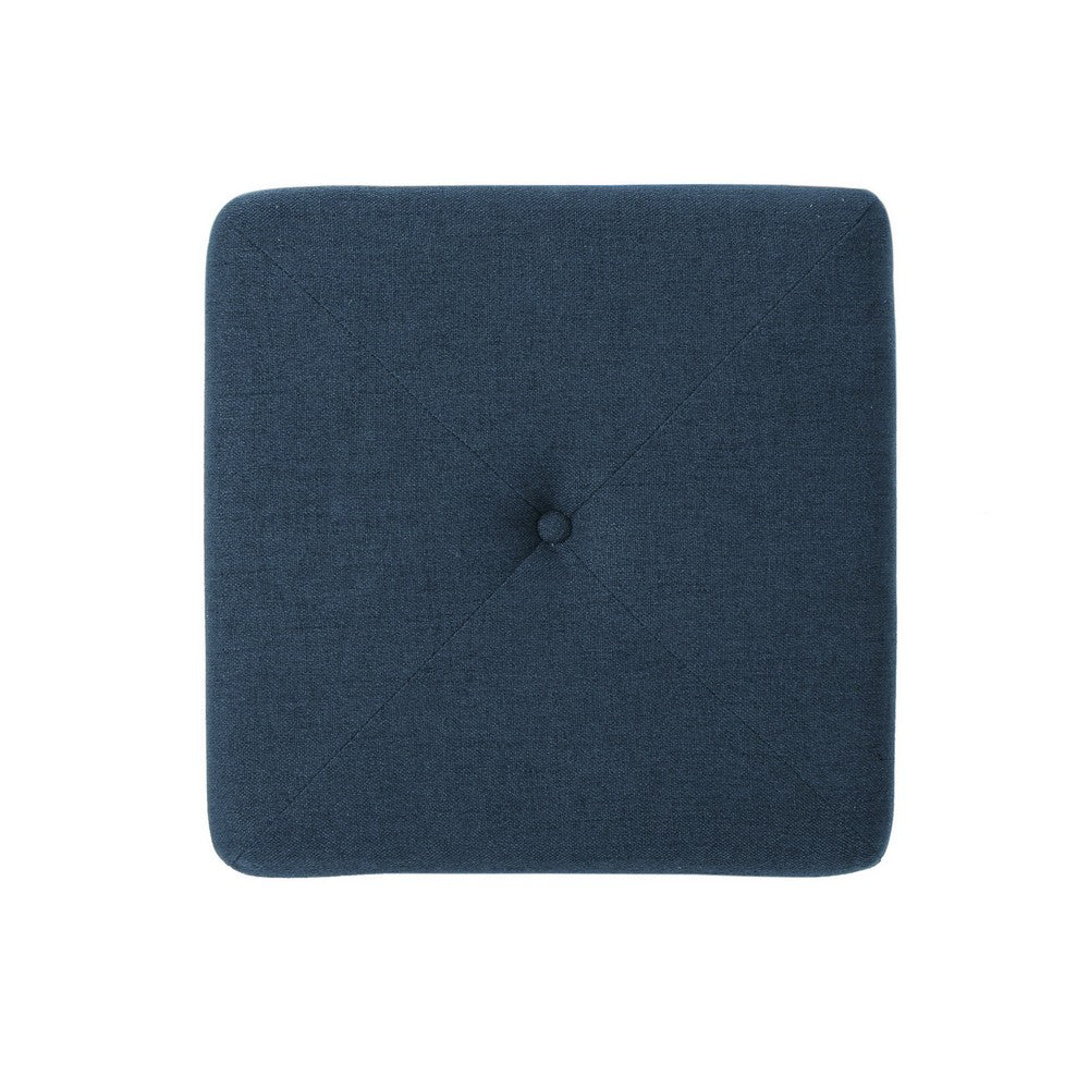 Liasa Ottoman, Cube Shape, Navy Blue Fabric, Plush Cushion, 17 Inch