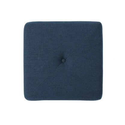 Liasa Ottoman, Cube Shape, Navy Blue Fabric, Plush Cushion, 17 Inch