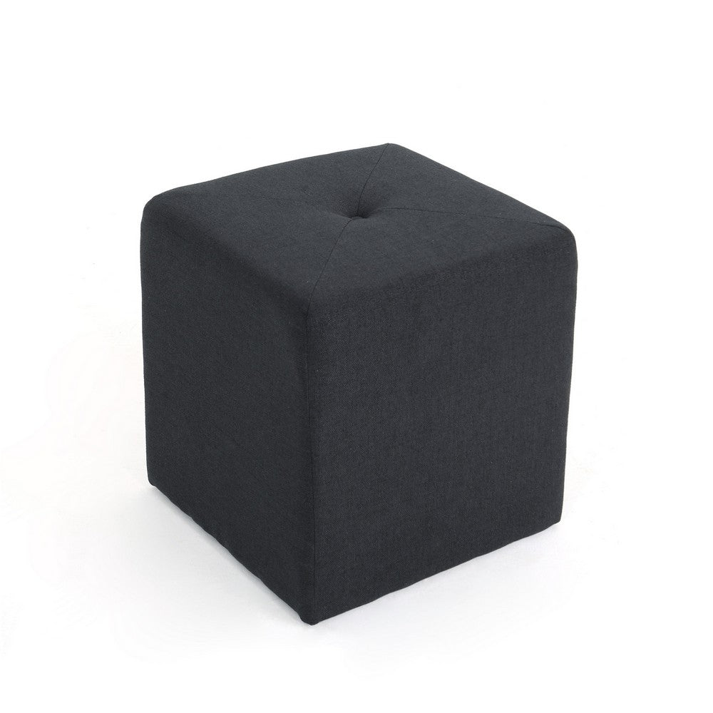 Liasa Footstool Ottoman, Charcoal Gray, Rubberwood Frame, 17 Inch