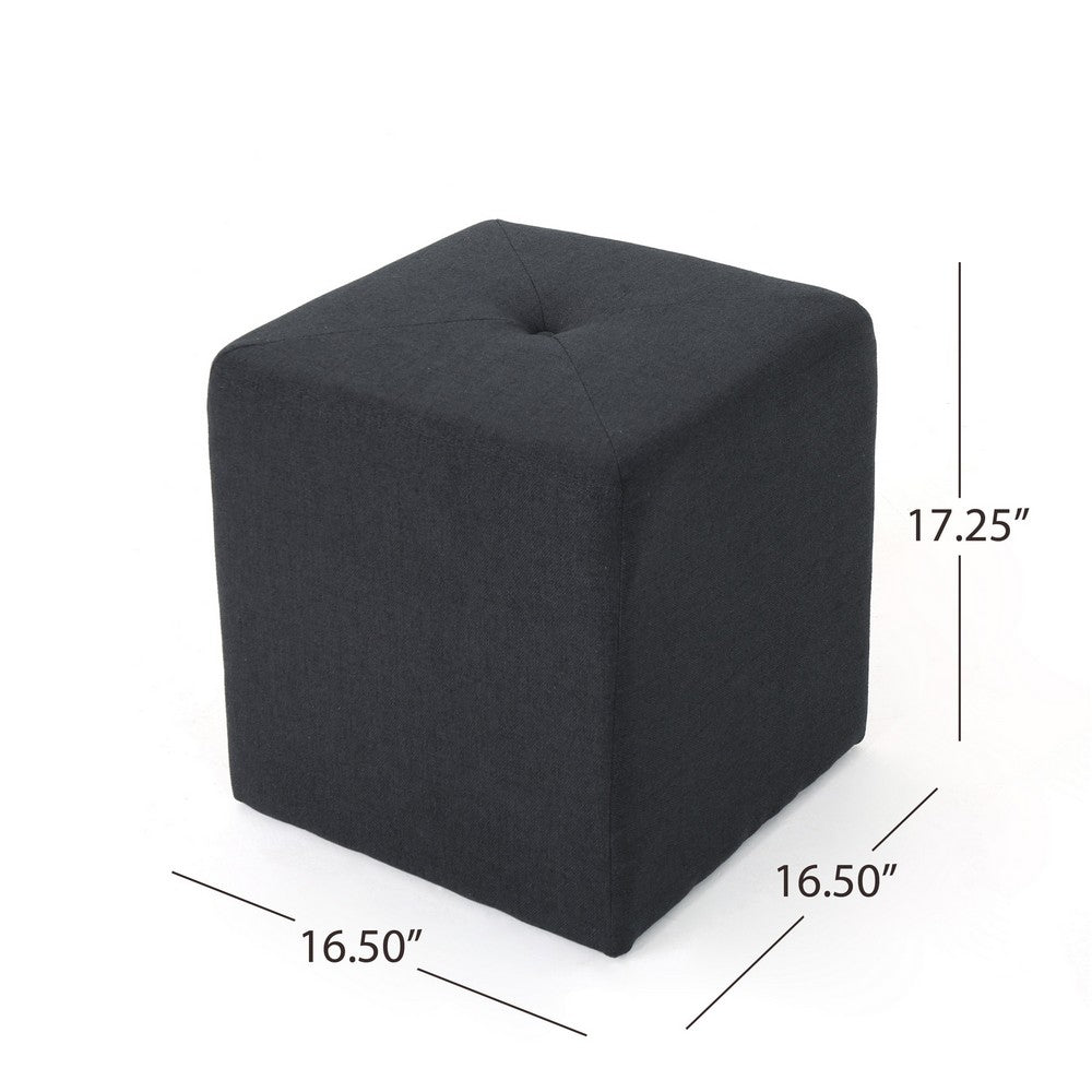 Liasa Footstool Ottoman, Charcoal Gray, Rubberwood Frame, 17 Inch