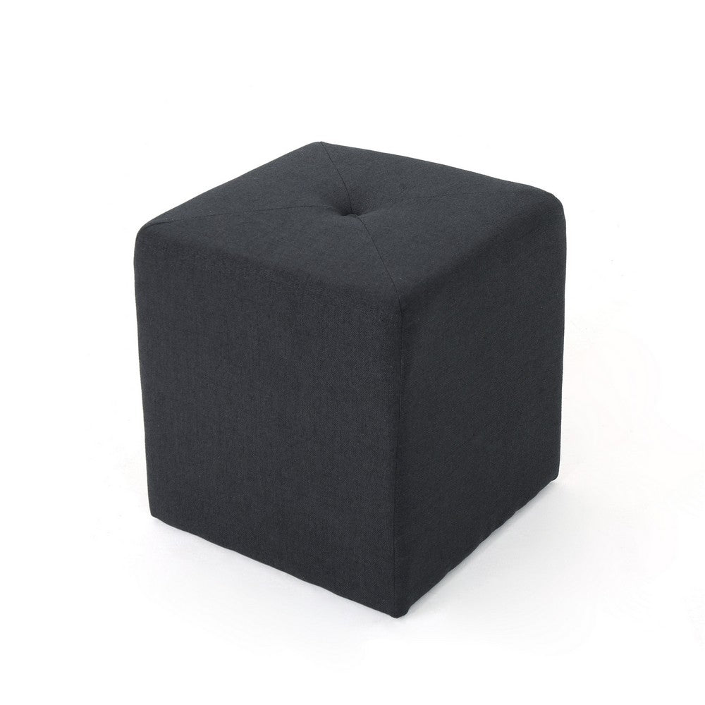 Liasa Footstool Ottoman, Charcoal Gray, Rubberwood Frame, 17 Inch