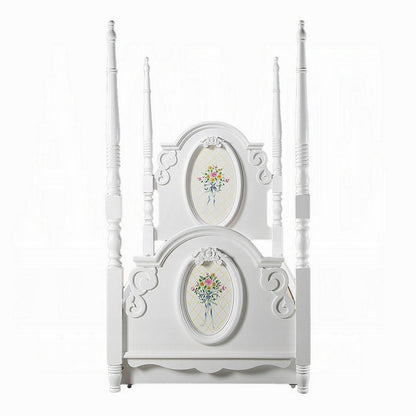 Auri Twin 4 Poster Princess Bed, Classic Arched Headboard, White Wood
