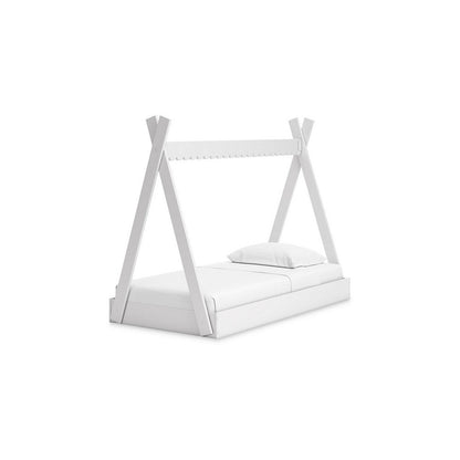 Kally Twin Size Floor Bed, Tent Style Design, Matte White Wood