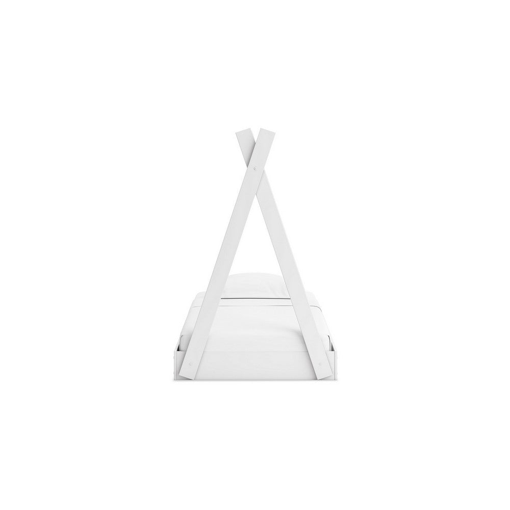 Kally Twin Size Floor Bed, Tent Style Design, Matte White Wood
