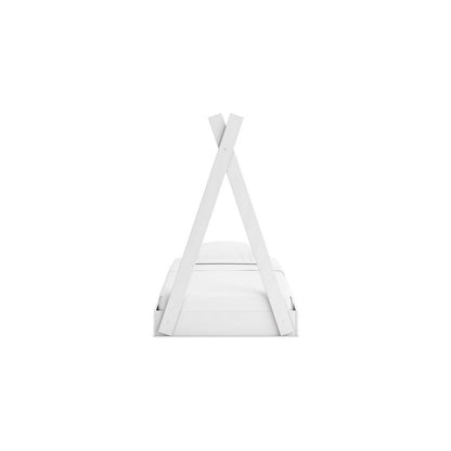 Kally Twin Size Floor Bed, Tent Style Design, Matte White Wood