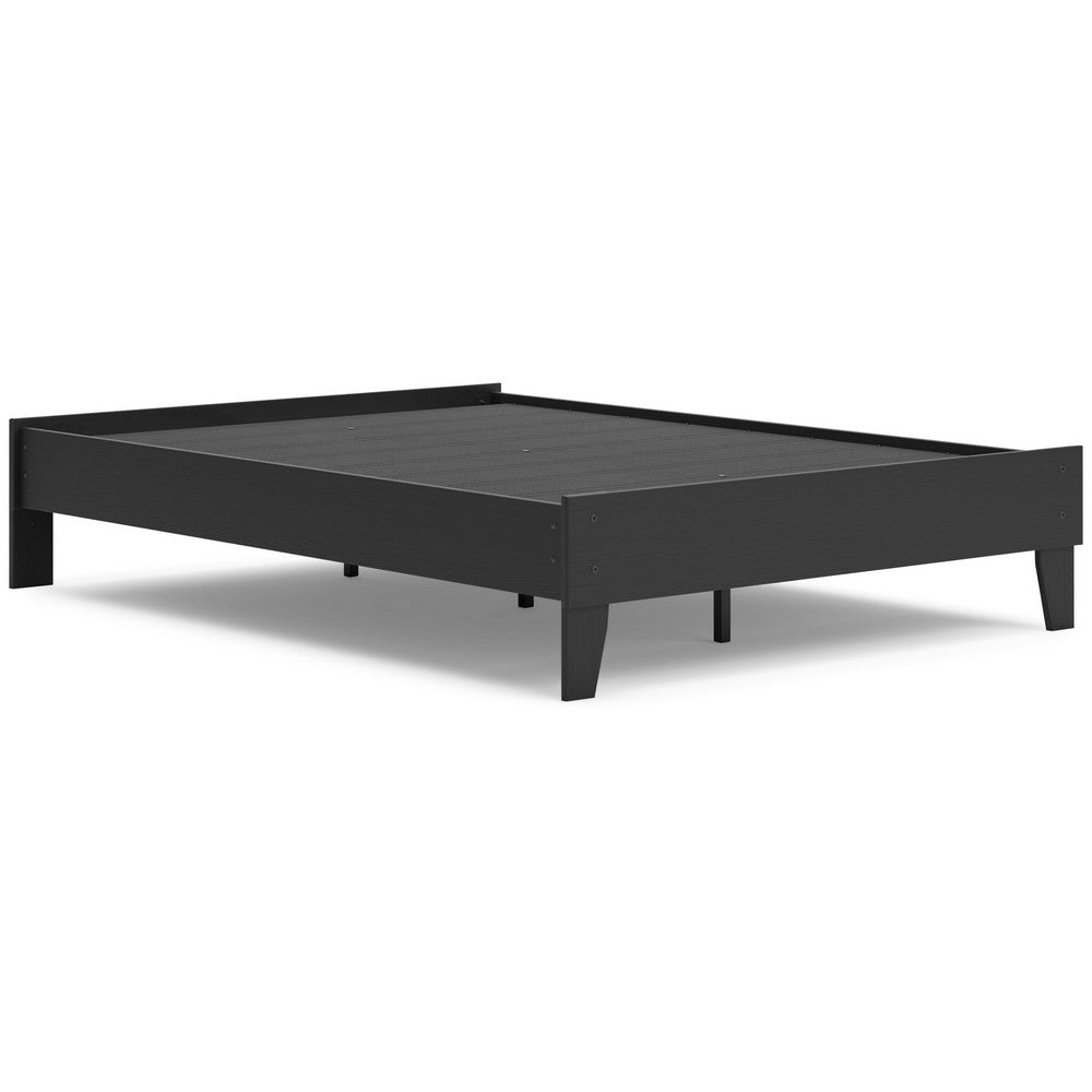 Alli Full Size Platform Bed, Matte Black Wood Frame with Laminate
