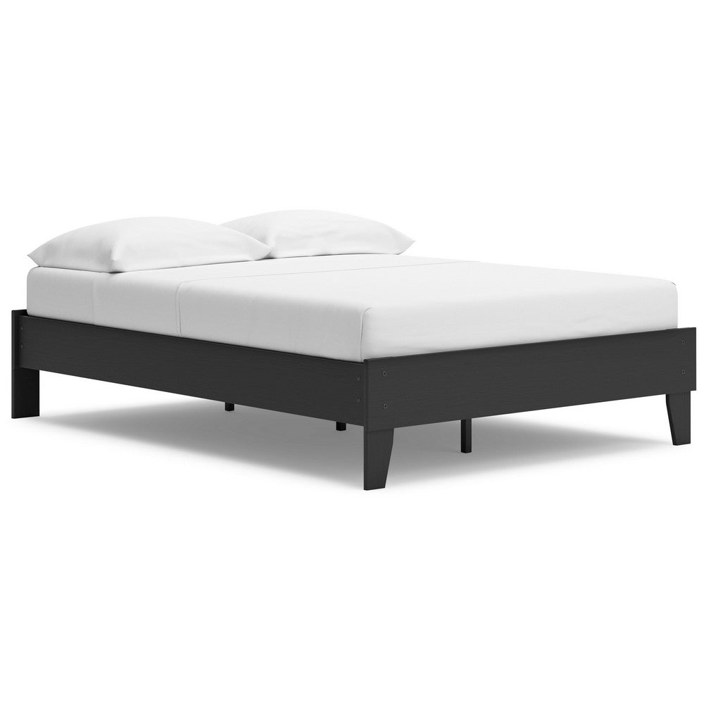 Alli Full Size Platform Bed, Matte Black Wood Frame with Laminate