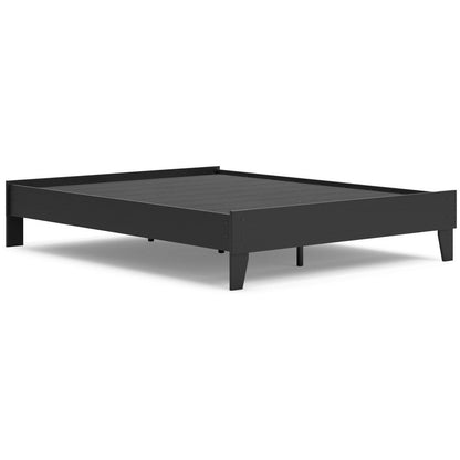 Alli Queen Size Platform Bed, Matte Black Wood Frame with Laminate
