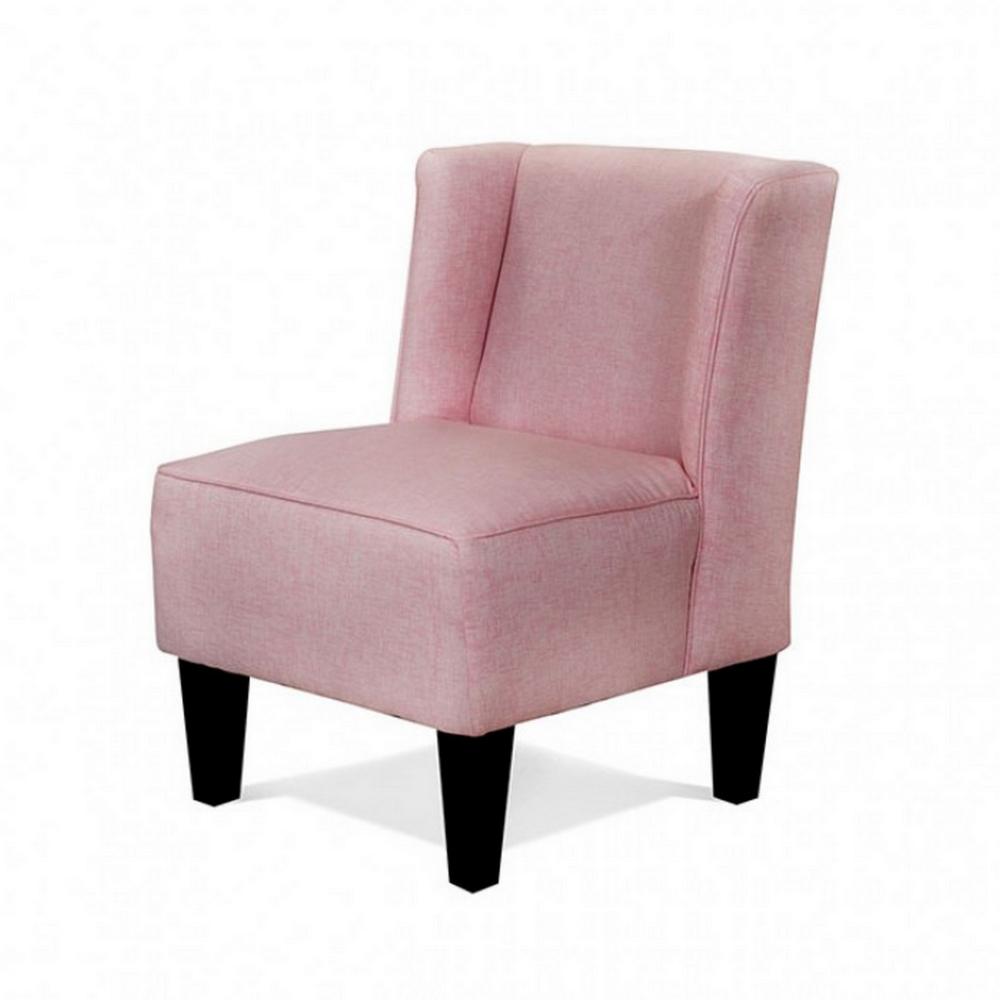 Carie Kids Chair with Wingback and Welt Trim, Solid Wood, Pink Fabric
