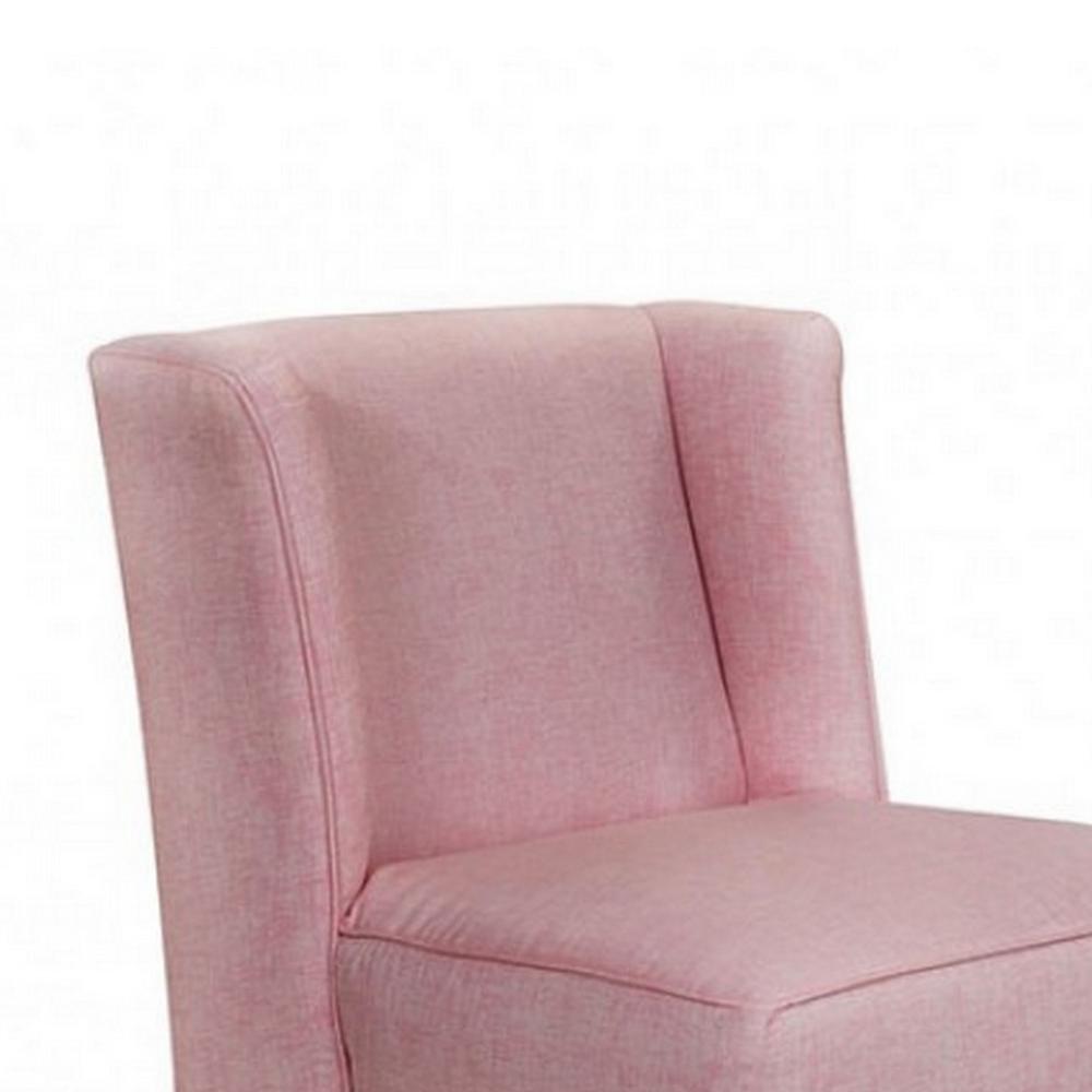 Carie Kids Chair with Wingback and Welt Trim, Solid Wood, Pink Fabric