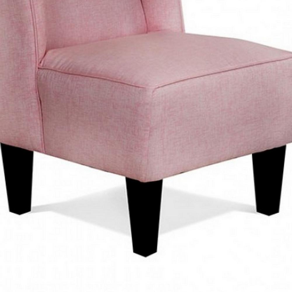 Carie Kids Chair with Wingback and Welt Trim, Solid Wood, Pink Fabric