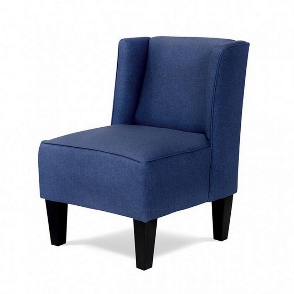 Carie Kids Chair with Wingback and Welt Trim, Solid Wood, Blue Fabric