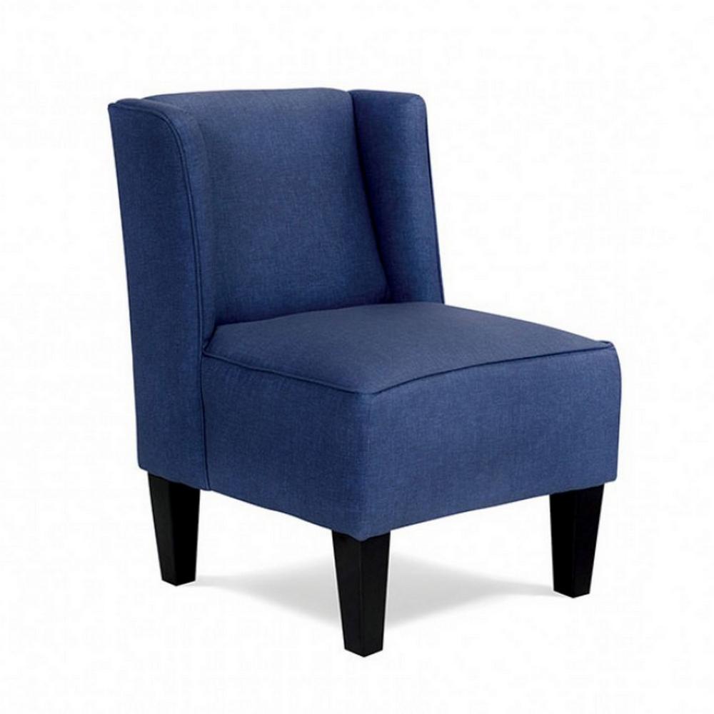 Carie Kids Chair with Wingback and Welt Trim, Solid Wood, Blue Fabric