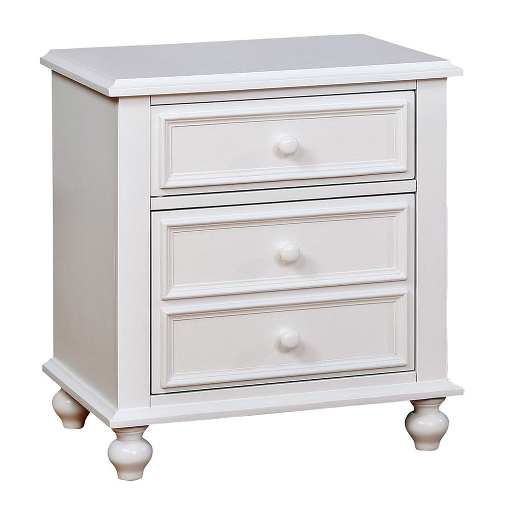 Aure 3 Pc Full Size Kids Bedroom Set, Curved Tufted Headboard, White