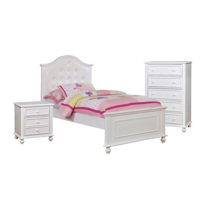 Aure 3 Pc Full Size Kids Bedroom Set, Curved Tufted Headboard, White