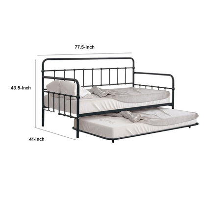 Tes Daybed with Pull Out Trundle, Classic Black Metal Open Frame