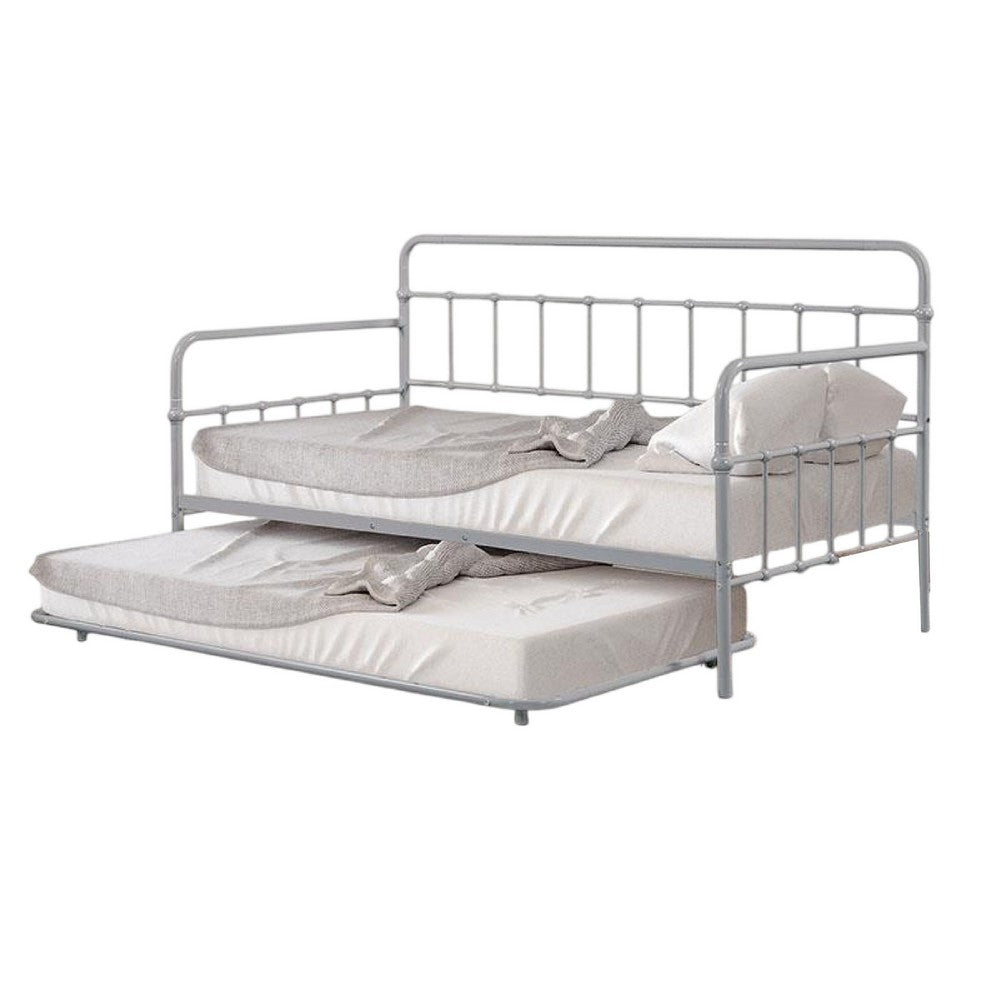 Tes Daybed with Pull Out Trundle, Classic Silver Metal Open Frame