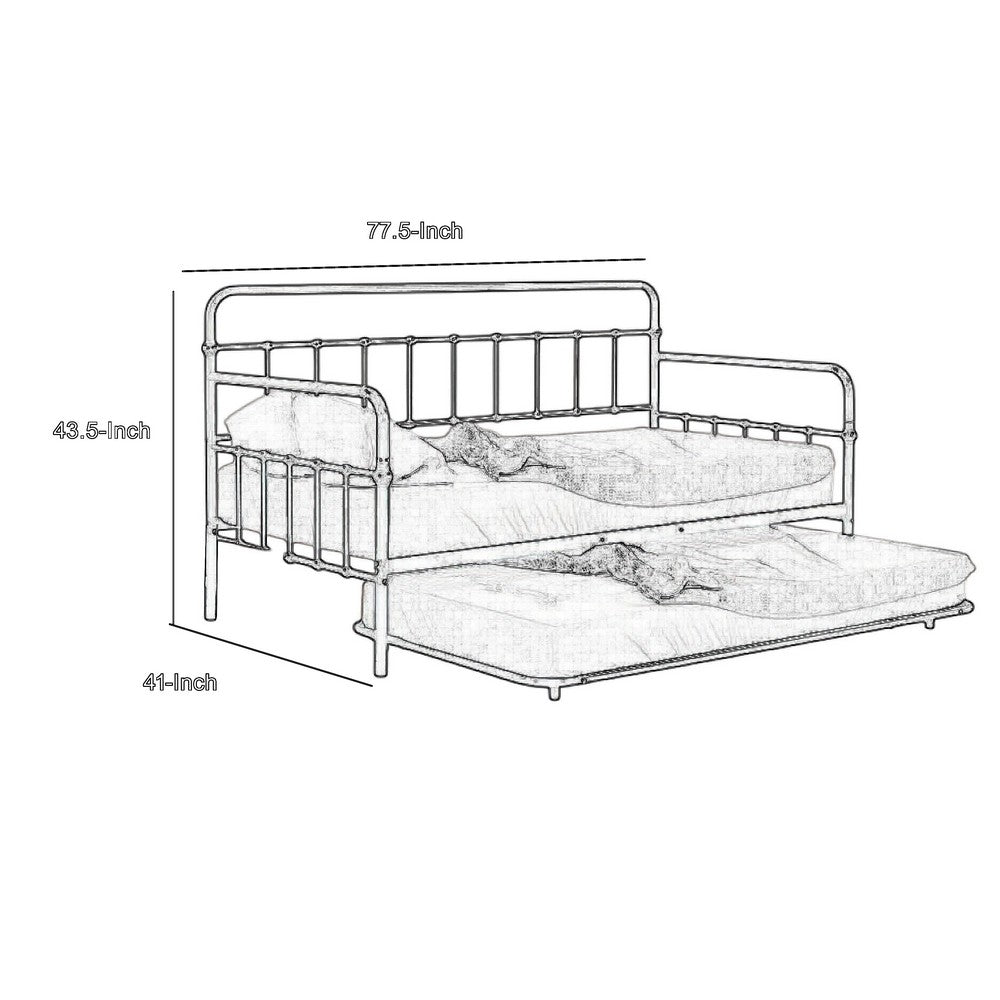 Tes Daybed with Pull Out Trundle, Classic Silver Metal Open Frame