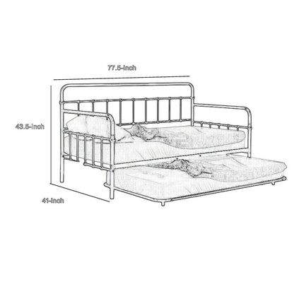 Tes Daybed with Pull Out Trundle, Classic Silver Metal Open Frame