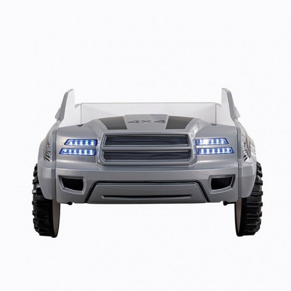 Tonie Truck Twin Bed, Interactive Lights and Sound Effects, Gray ABS