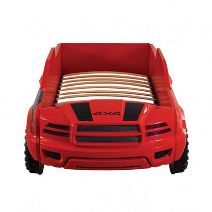 Tonie Truck Twin Bed, Interactive Lights and Sound Effects, Red ABS